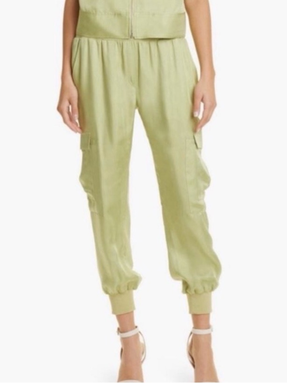Cinq q sept nwot giles pants Light Green Satin Cargo Jogger Pants - Women's